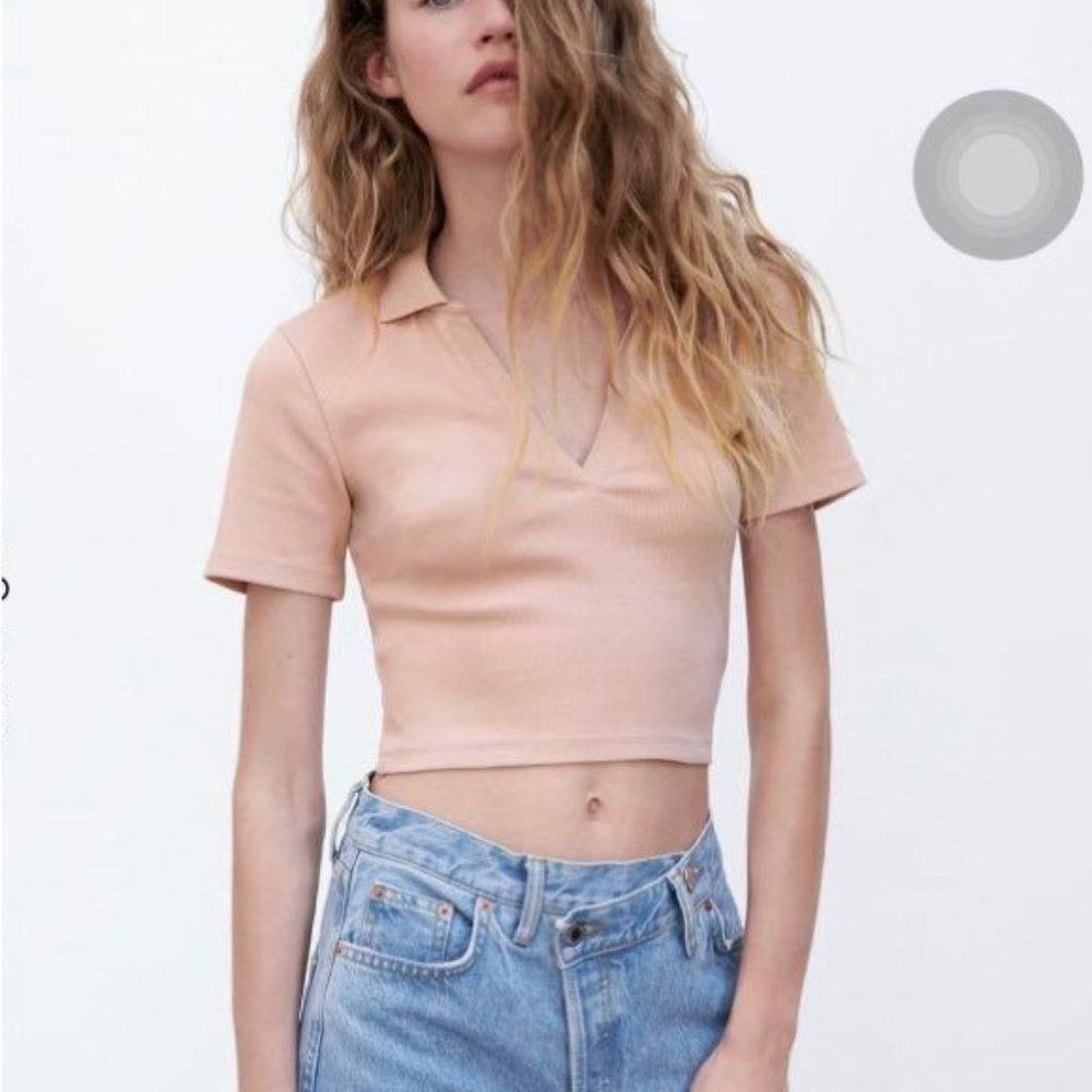 ZARA Beige V-Notch Crop Top